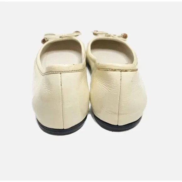 Authentic GUCCI Cream Ivory Patent Leather Bamboo Tassel Bow Ballet Flats 35.5 G - Picture 8 of 12